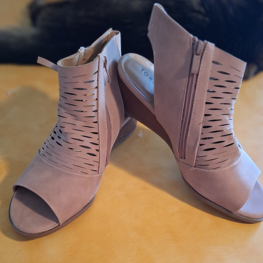 Torrid Taupe Cutout Peep-Toe Heeled Boots